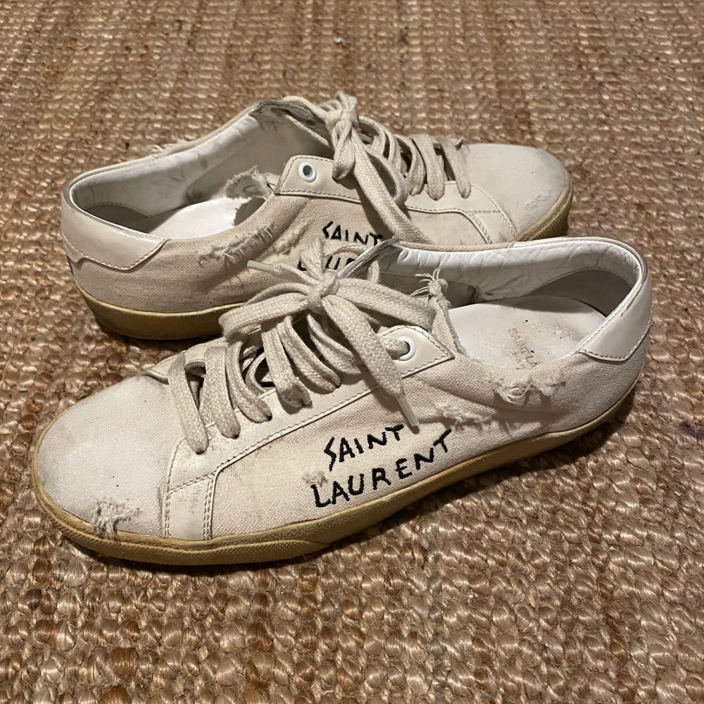 Saint Laurent Off-White Canvas Sneakers - Picture 9 of 10